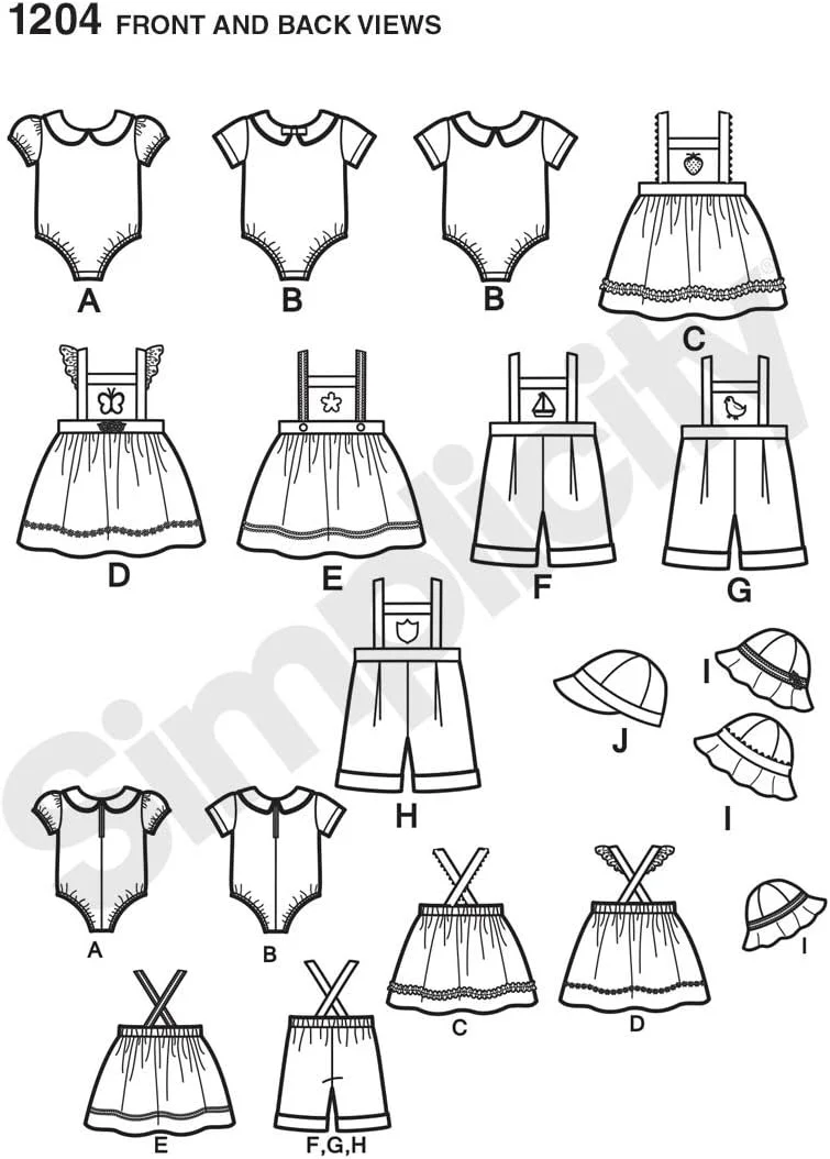 الگوی خیاطی سادگی 1204: رامپر یا جامپر نوزاد، کلاه و بادی بافتنی، سایز A