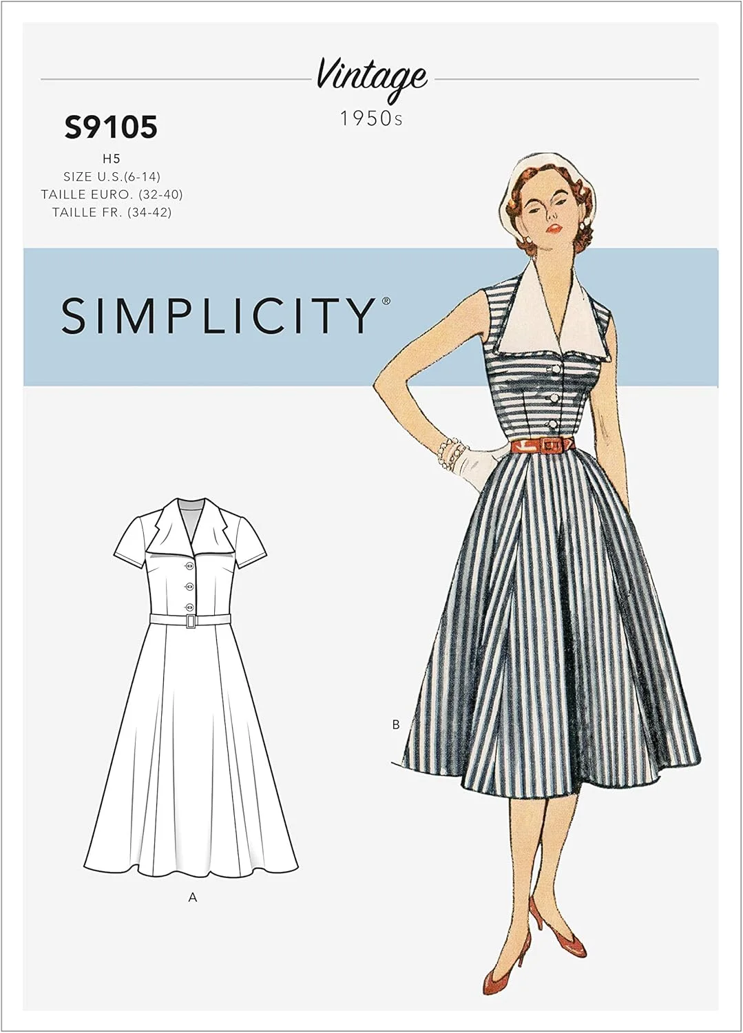 الگوی خیاطی SIMPLICITY S9105، لباس زنانه وینتیج با یقه جداشدنی، متنوع، سایز U5 (16-18-20-22-24)