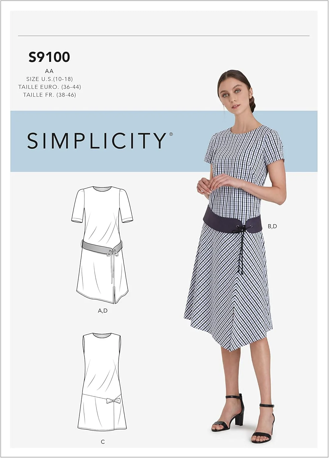 الگوی خیاطی SIMPLICITY S9100، لباس زنانه و دخترانه با دامن و آستین های متنوع و کمربند، متنوع، AA (10-12-14-16-18)