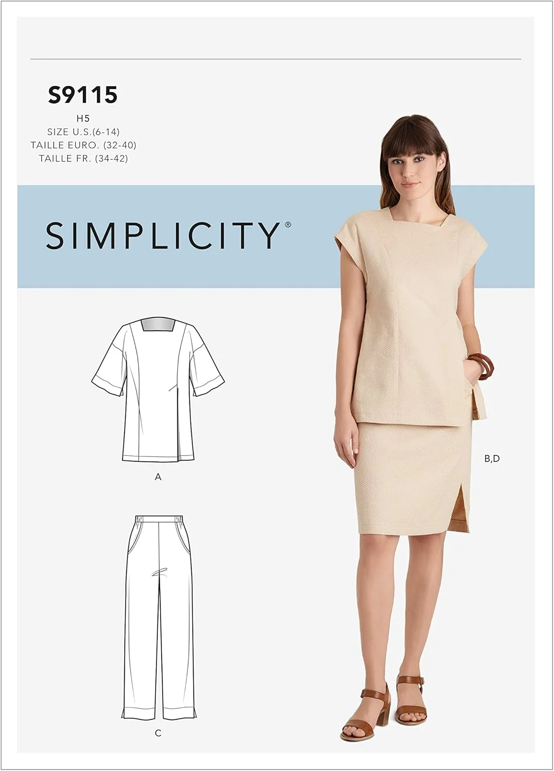 الگوی خیاطی SIMPLICITY S9115 دامن، شلوار و تاپ زنانه با مدل آستین های متنوع، سایزهای مختلف، U5 (16-18-20-22-24)