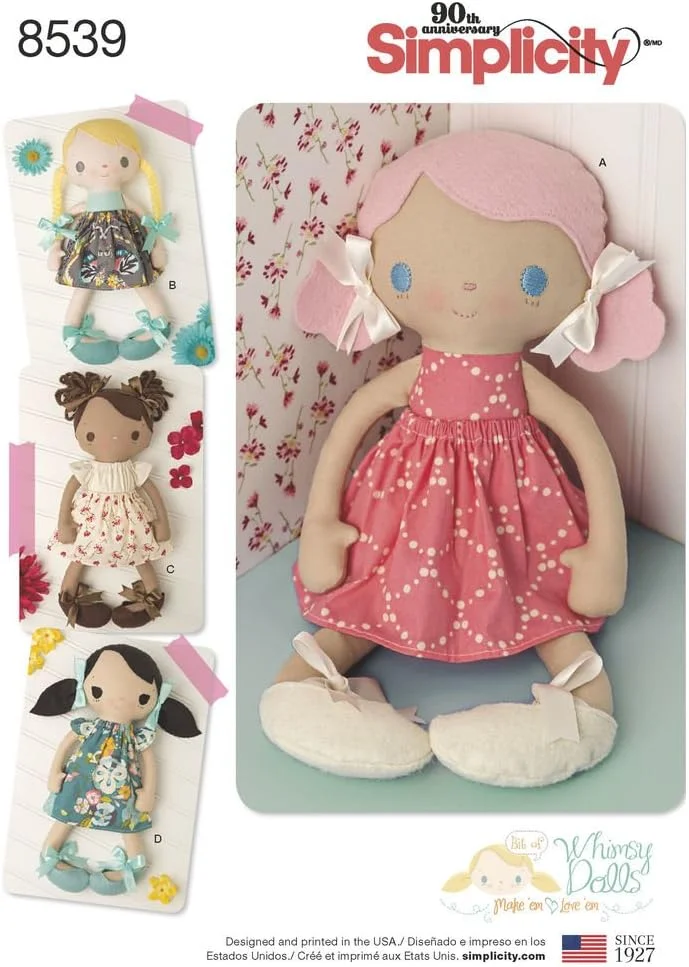 الگوی سادگی 8539 OS (تک سایز) عروسک های پارچه ای 15 اینچی و لباس، کاغذی، سفید، 22 x 15 x 1 سانتی متر