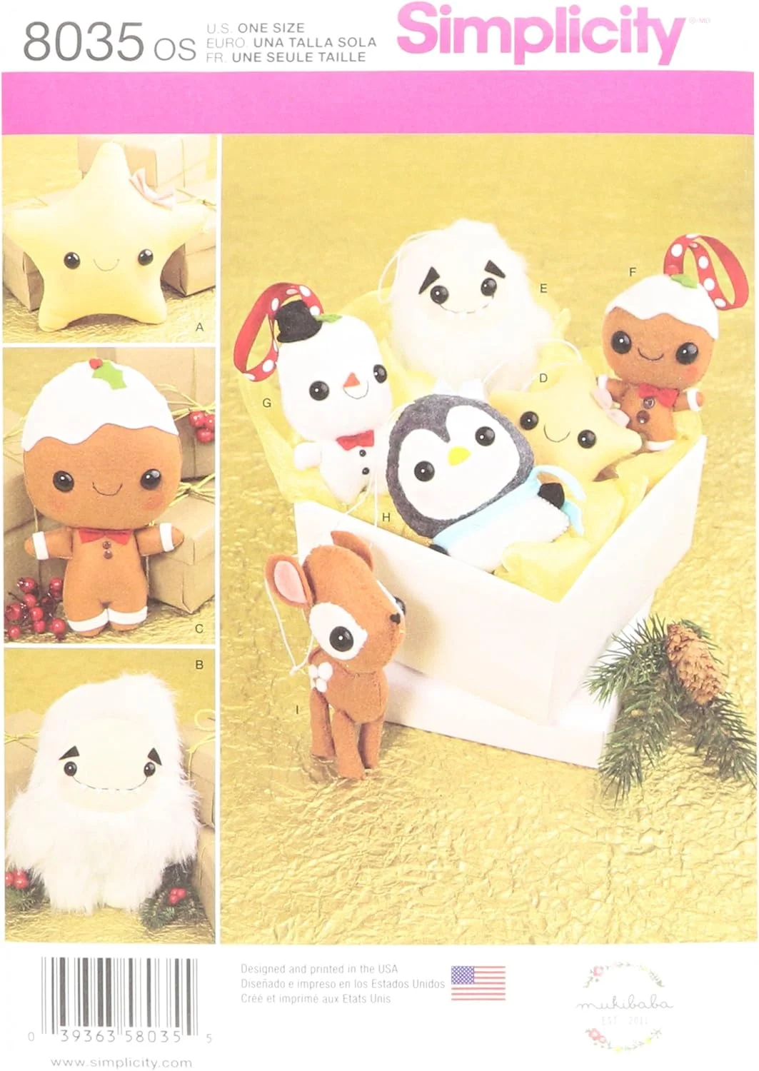 الگوی خیاطی سادگی 8035OS حیوانات عروسکی و تزئینات، کاغذی، سفید، OS (تک سایز)