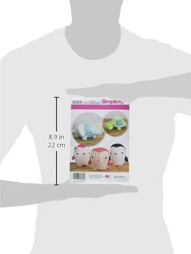 الگوی خیاطی سادگی 8069OS پنگوئن، لاک پشت و فیل پارچه ای، کاغذی، سفید، OS (تک سایز)