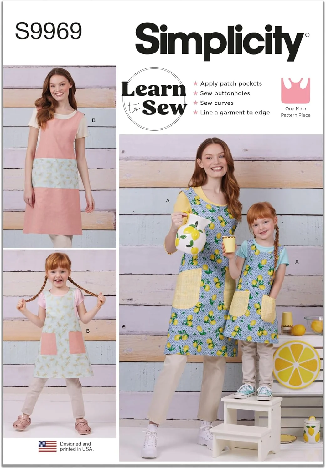 الگوی خیاطی SIMPLICITY SS9969A پیش بندهای دو طرفه برای کودکان و زنان، A (S - L/S - L)