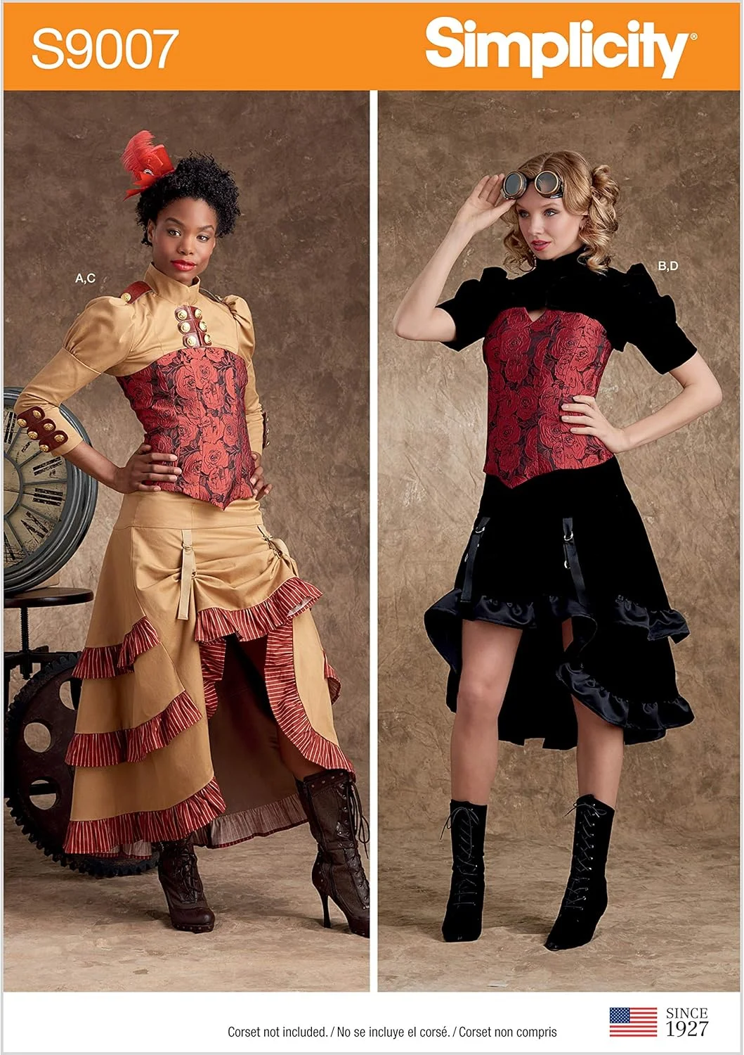 الگوی خیاطی سادگی S9007 لباس های استیم پانک زنانه، کاغذی، سفید، متنوع