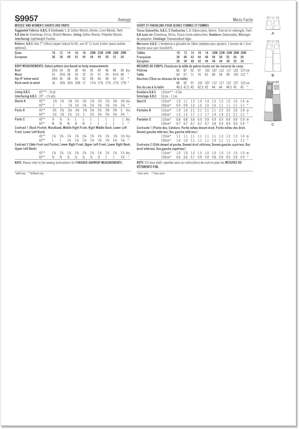 الگوی خیاطی SIMPLICITY SS9957AA شلوارک و شلوار زنانه AA (سایز 10-14-16-18)