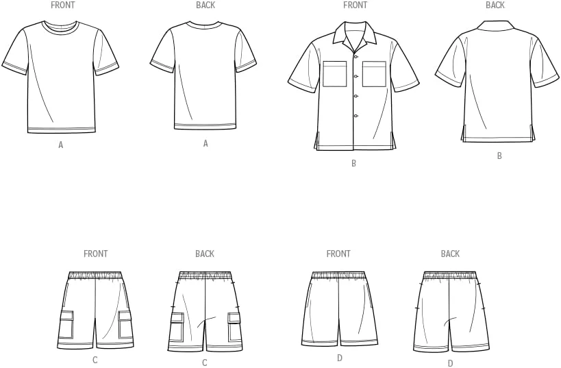 الگوی خیاطی مردانه سیمپلیسیتی SS9960AA برای تی شرت، پیراهن و شورت بافتنی AA (سایز 34-36-38-40-42)