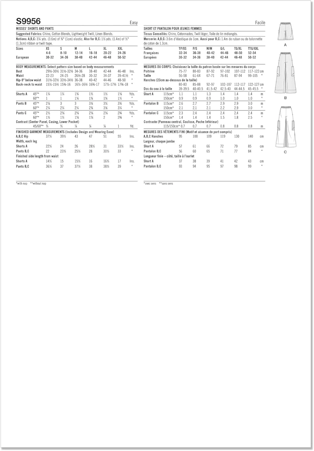 الگوی خیاطی SIMPLICITY SS9956A شورت و شلوار زنانه A (XS-S-M-L-XL-XXL)