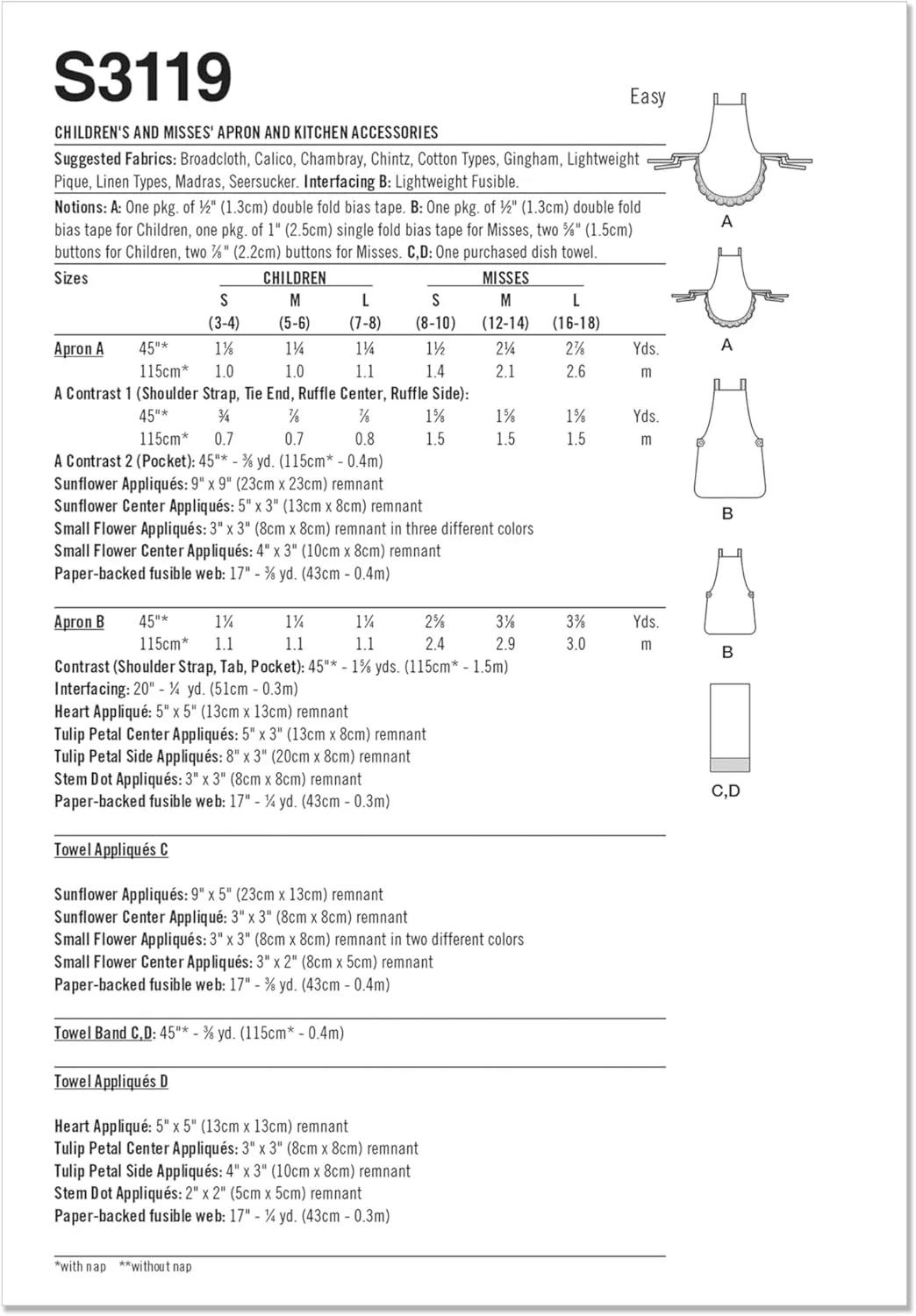 الگوی خیاطی SIMPLICITY SS3119A پیش بند و لوازم جانبی آشپزخانه کودکان و بانوان A (S - L/S - L)