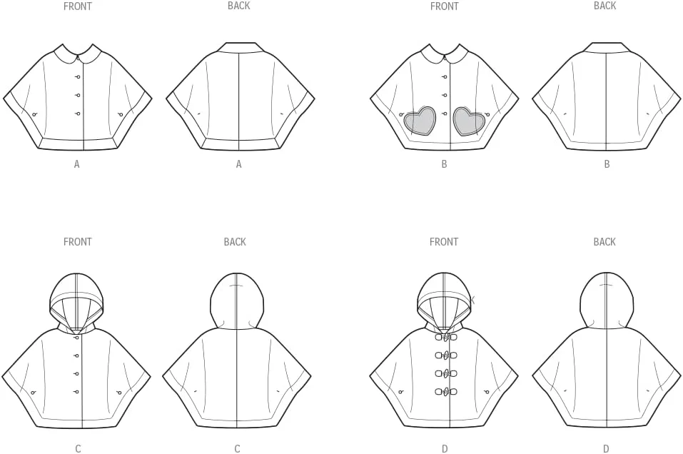 الگوی خیاطی سادگی SS3043K5 پانچوهای دخترانه و بچگانه K5 (7-8-10-12-14)