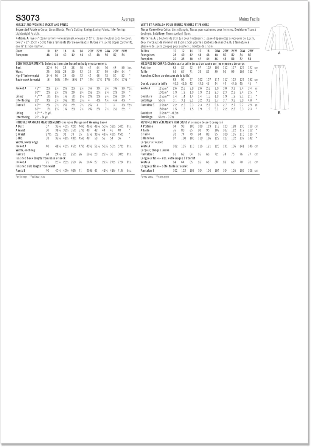 الگوی خیاطی SIMPLICITY مدل SS3073AA کت و شلوار زنانه (سایز 10-12-14-16-18) الگوی خیاطی SIMPLICITY مدل SS3073AA کت و شلوار زنانه (سایز 10-12-14-16-18)