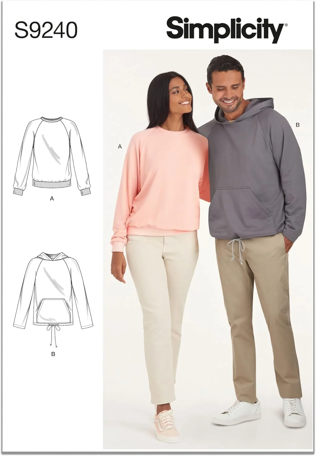 الگوی خیاطی سادگی S9240 پیراهن های پولور رگلان SS9240A تاپ/جلیقه унисекс XS-S-M-L-XL، سفید