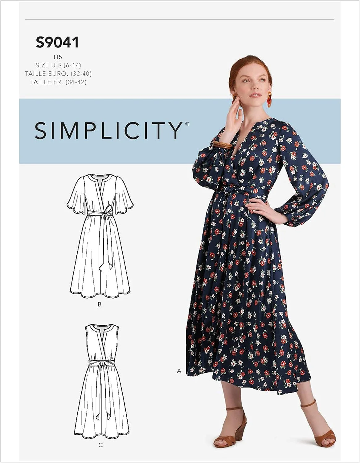 الگوی خیاطی SIMPLICITY S9041H5 برای لباس زنانه با گره جلویی در سه قد مختلف، کاغذی، H5 (6-8-10-12-14)