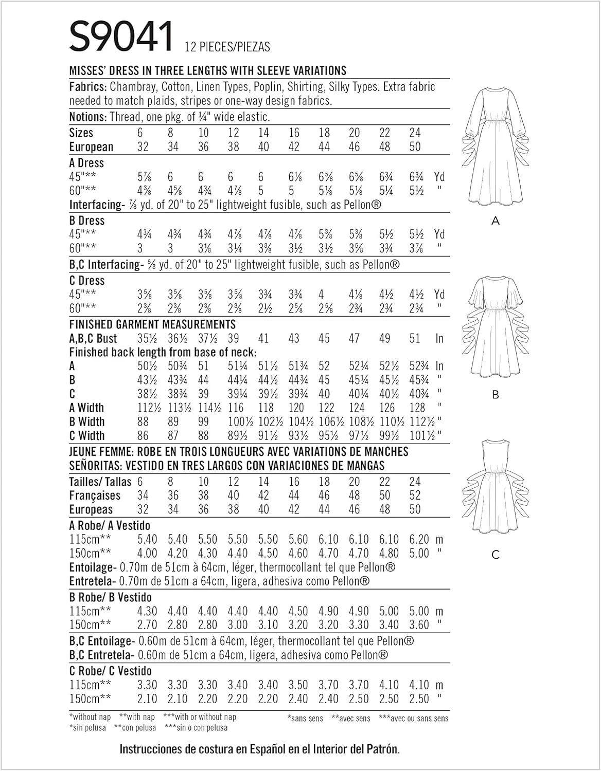 الگوی خیاطی SIMPLICITY S9041H5 برای لباس زنانه با گره جلویی در سه قد مختلف، کاغذی، H5 (6-8-10-12-14)