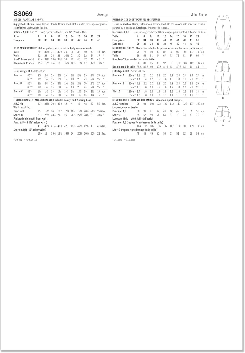 الگوی خیاطی SIMPLICITY مدل SS3069R5 مخصوص بانوان - شلوار و شلوارک - سایز R5 (14-16-18-20-22)