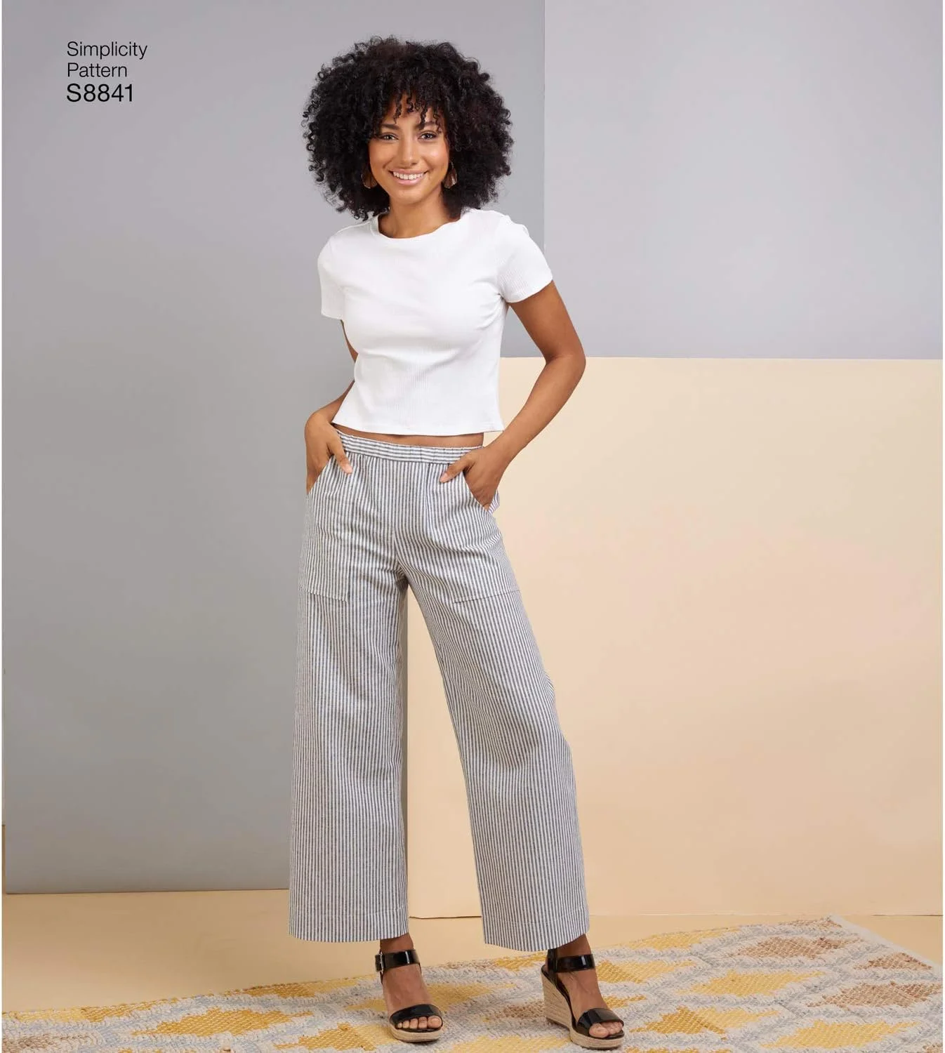 الگوی سادگی S8841، شلوار زنانه گشاد یا راسته، سایز H5 (6-8-10-12-14)