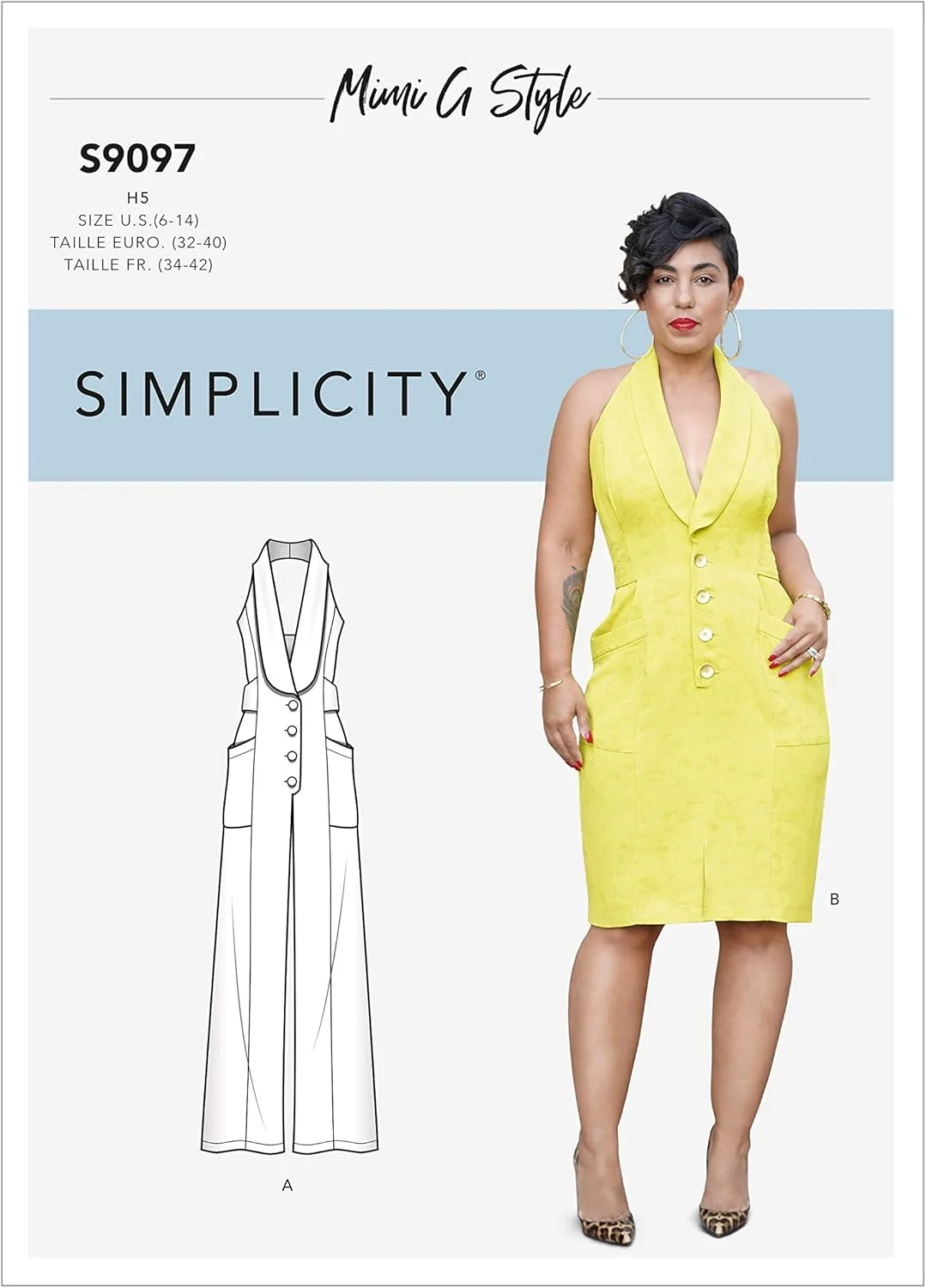 الگوی خیاطی SIMPLICITY S9097، لباس و جامپسوت زنانه، متنوع، H5 (6-8-10-12-14)