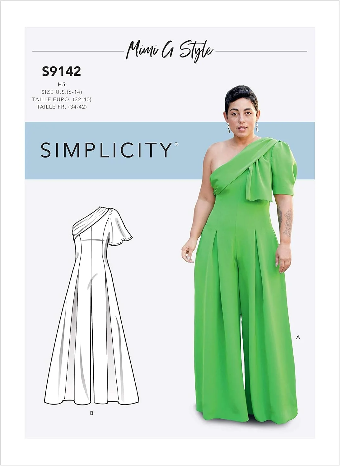 الگوی خیاطی سیمپلیسیتی S9142 جامپسوت زنانه با حالت دراپه یک طرفه، H5 (6-8-10-12-14)