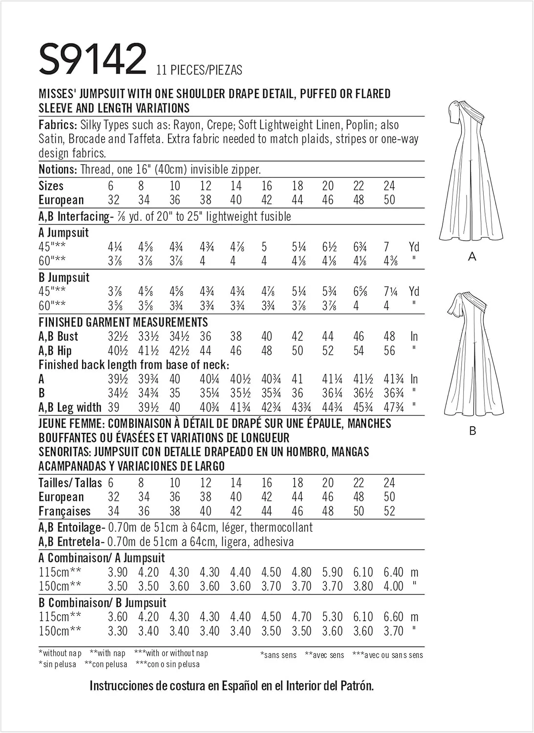 الگوی خیاطی سیمپلیسیتی S9142 جامپسوت زنانه با حالت دراپه یک طرفه، H5 (6-8-10-12-14)