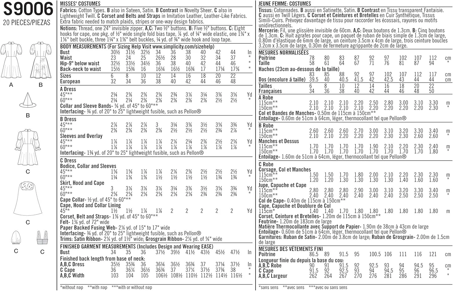 الگوی خیاطی سادگی S9006 لباس های هالووین زنانه، کاغذی، سفید، متنوع