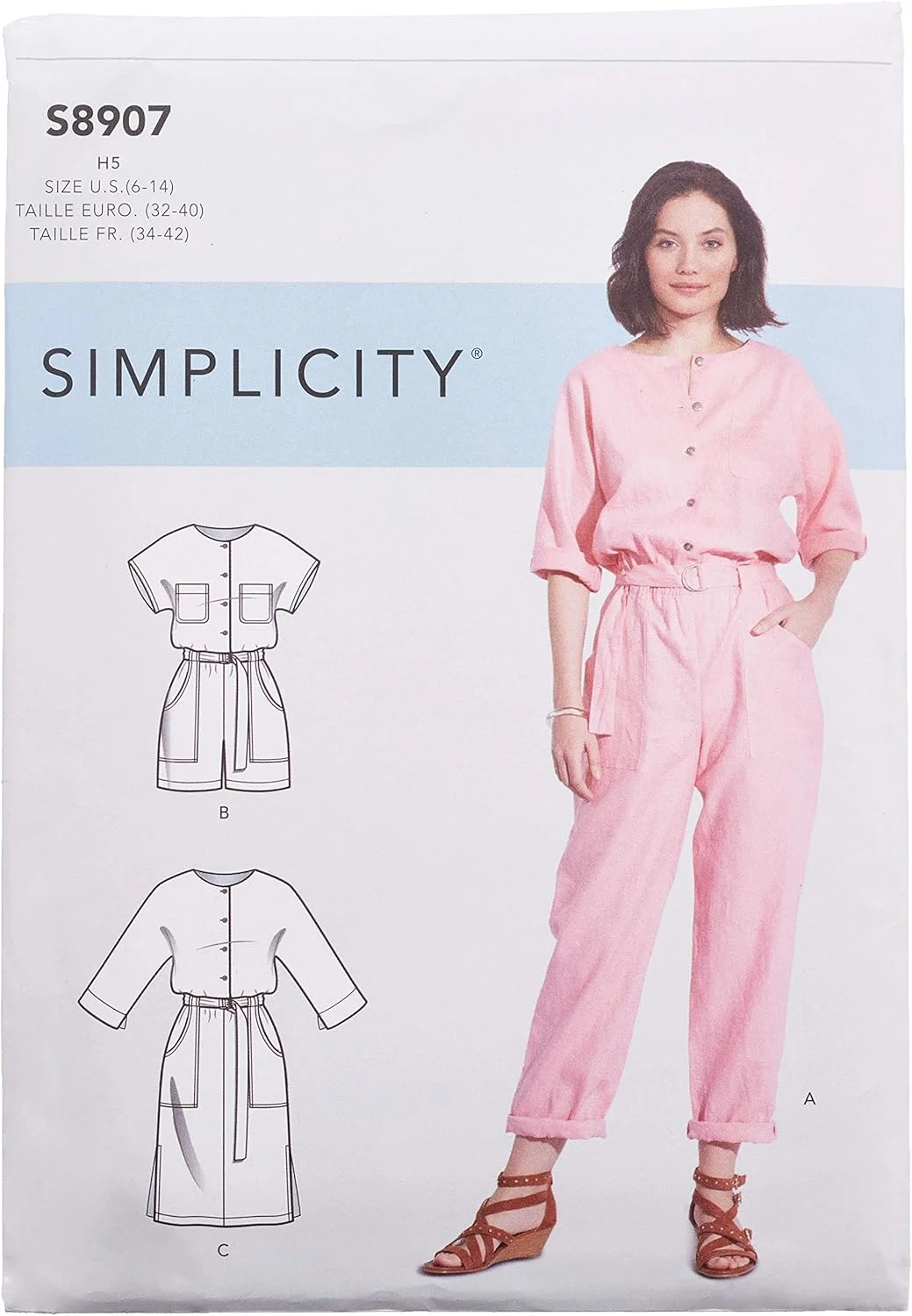 الگوی خیاطی سادگی S8907 مخصوص بانوان: جامپسوت، رامپر، پیراهن و کمربند، سایز H5 (6-8-10-12-14)