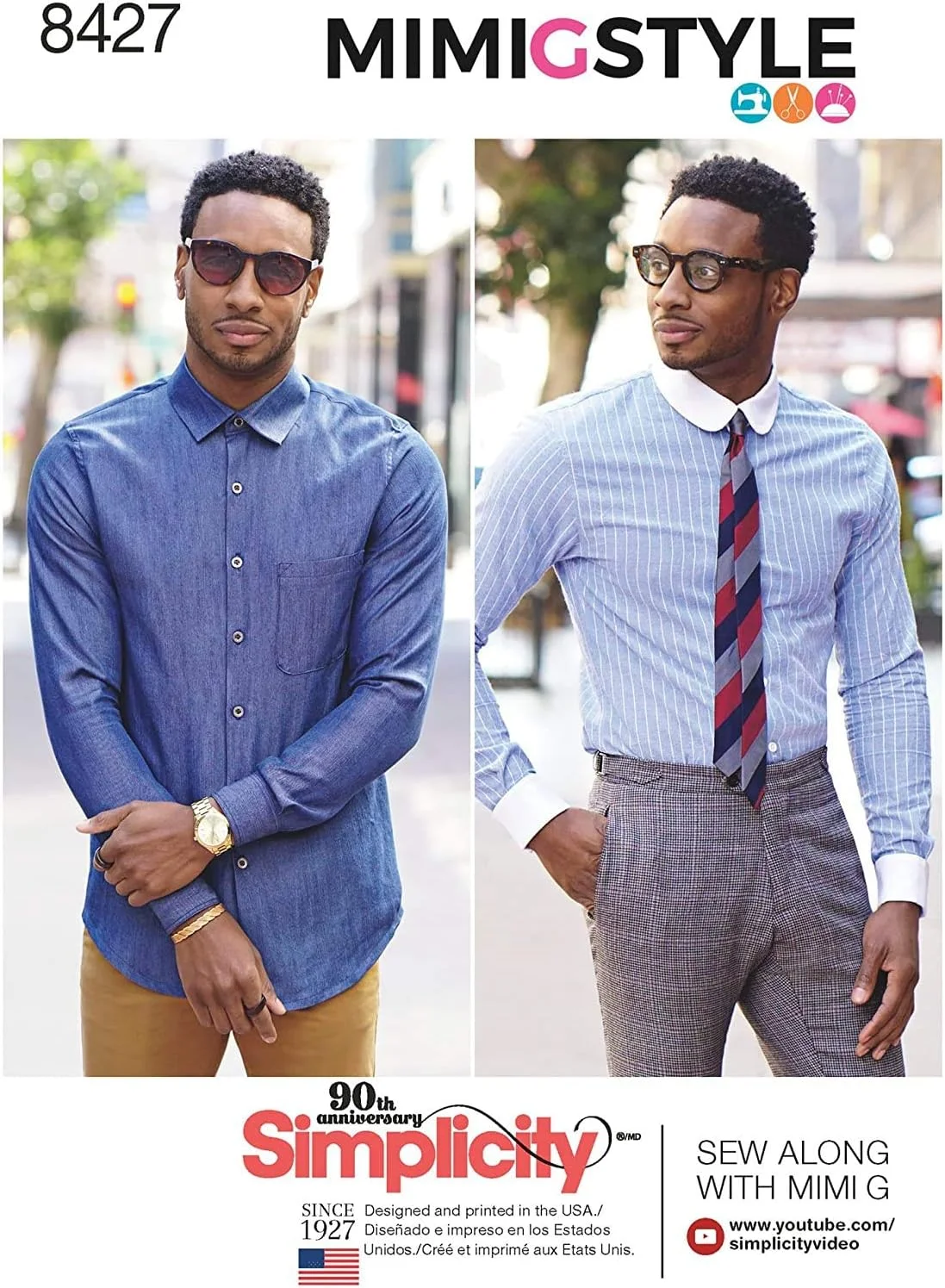 الگوی سادگی 8427 AA پیراهن مردانه فیت با یقه و سرآستین های متنوع توسط Mimi G، سایز 34-42