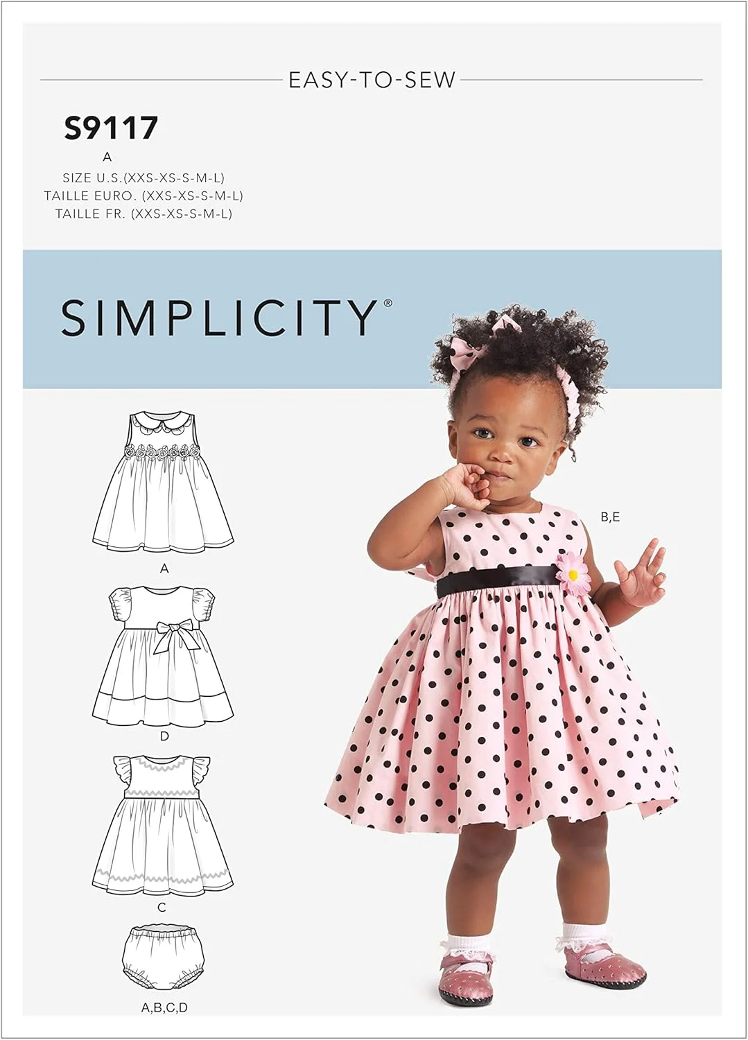 الگوی خیاطی سادگی S9117 برای لباس، شورت و هدبند نوزاد، متنوع، A (XXS-XS-S-M-L)