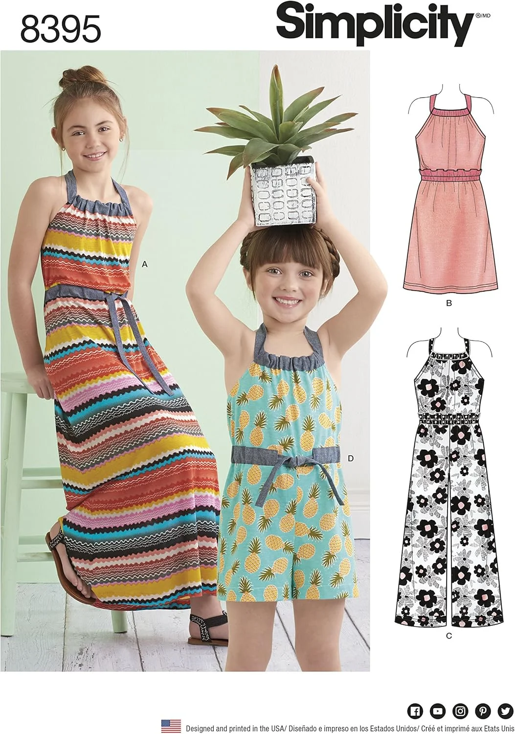 الگوی سادگی 8395 لباس هالتر یا رامپر دخترانه در دو قد مختلف، کاغذی، سفید، 22 x 15 x 1 سانتی متر