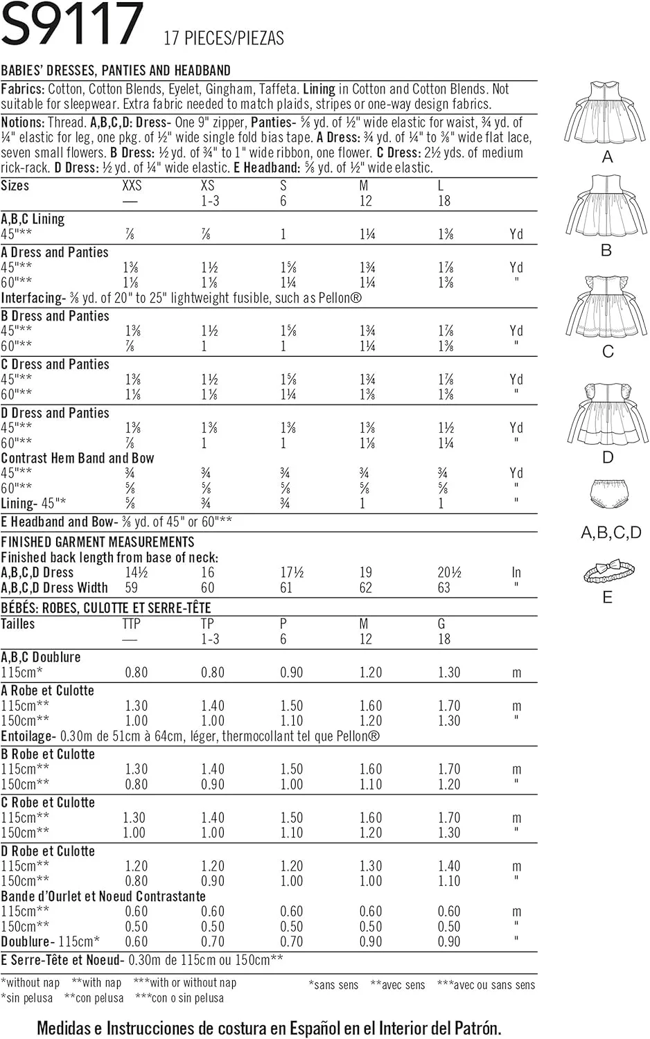 الگوی خیاطی سادگی S9117 برای لباس، شورت و هدبند نوزاد، متنوع، A (XXS-XS-S-M-L)