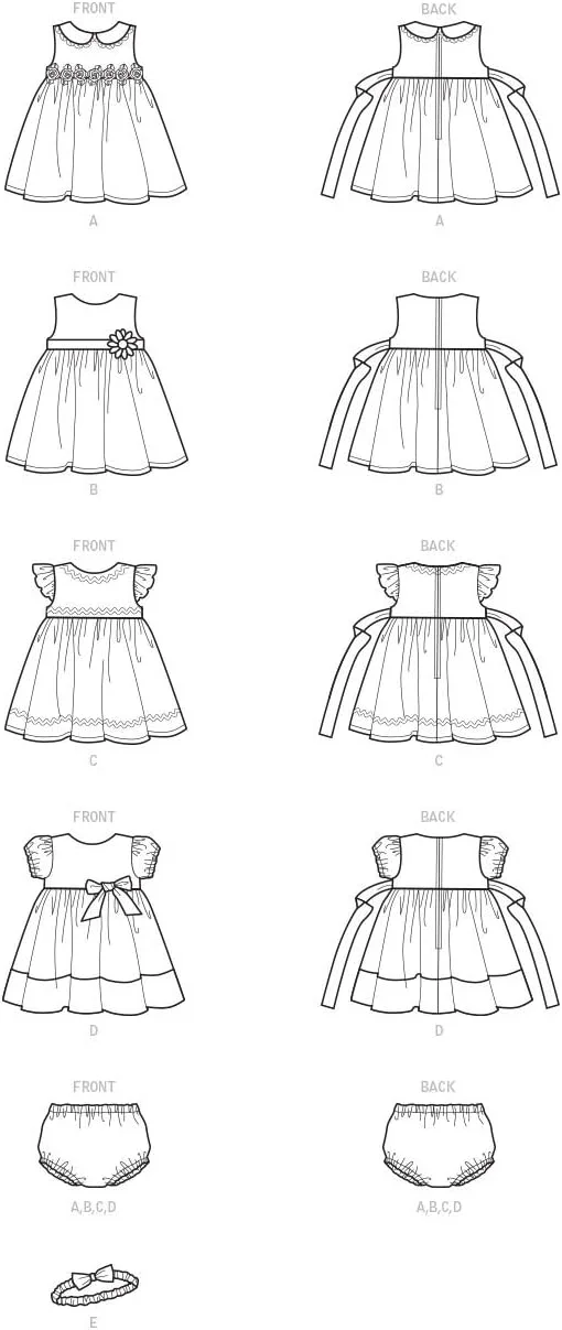 الگوی خیاطی سادگی S9117 برای لباس، شورت و هدبند نوزاد، متنوع، A (XXS-XS-S-M-L)
