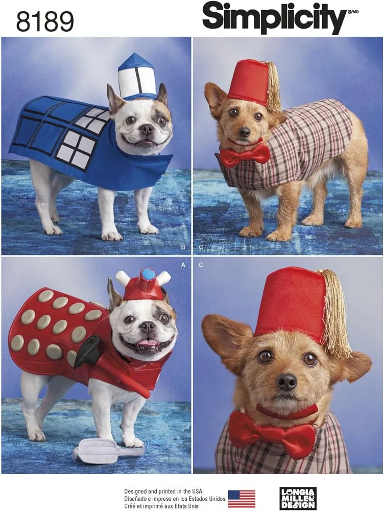 الگوی سادگی 8189 لباس سگ در سه سایز، کاغذی، سفید، 22 x 15 x 1 سانتی متر