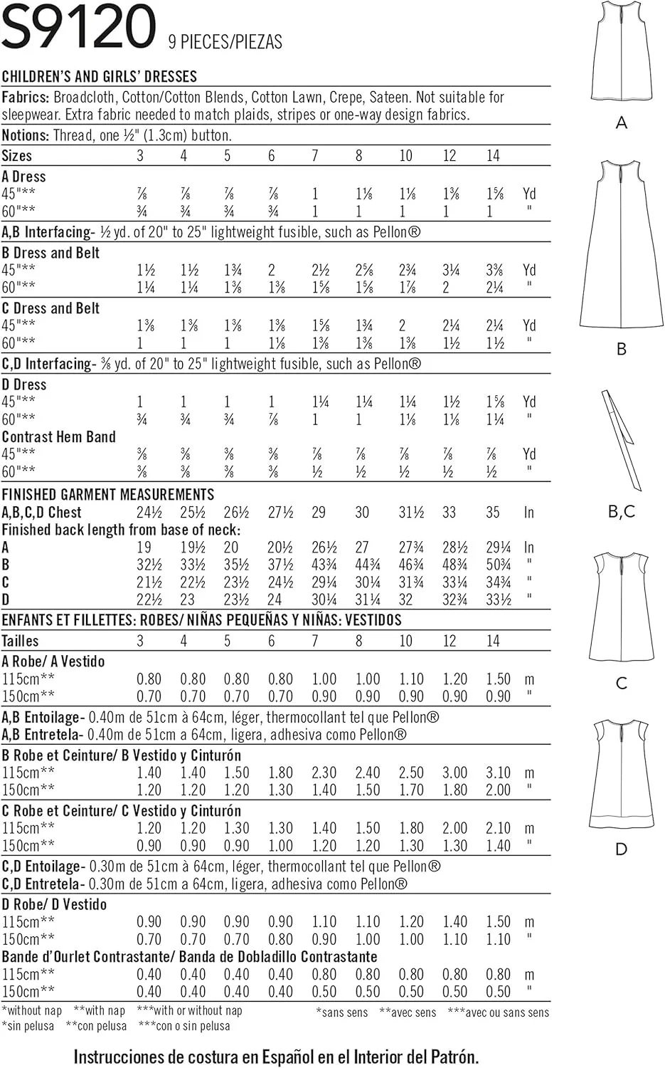 الگوی خیاطی سادگی S9120 برای لباس دخترانه و بچه گانه، متنوع، K5 (7-8-10-12-14)