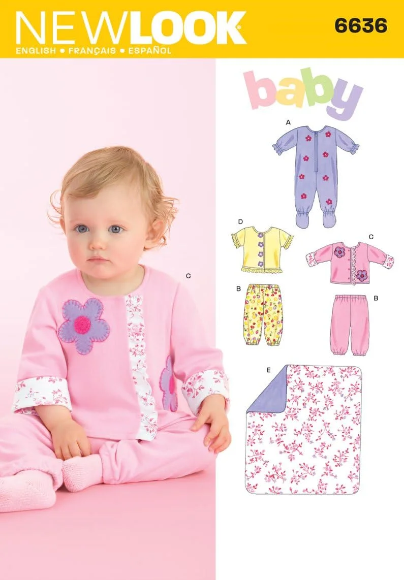 الگوی خیاطی لباس نوزاد نیو لوک سیمپلیسی 6636، سایز A (NB-S-M-L)