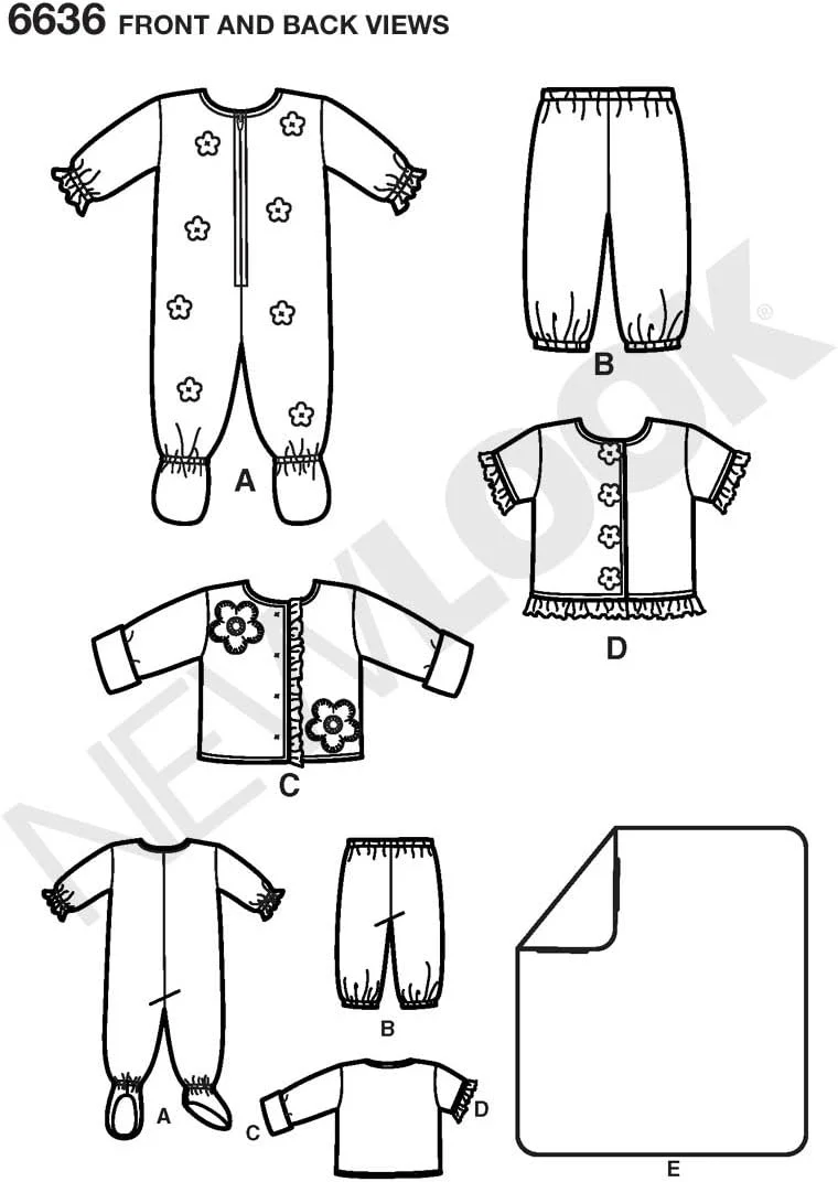 الگوی خیاطی لباس نوزاد نیو لوک سیمپلیسی 6636، سایز A (NB-S-M-L)