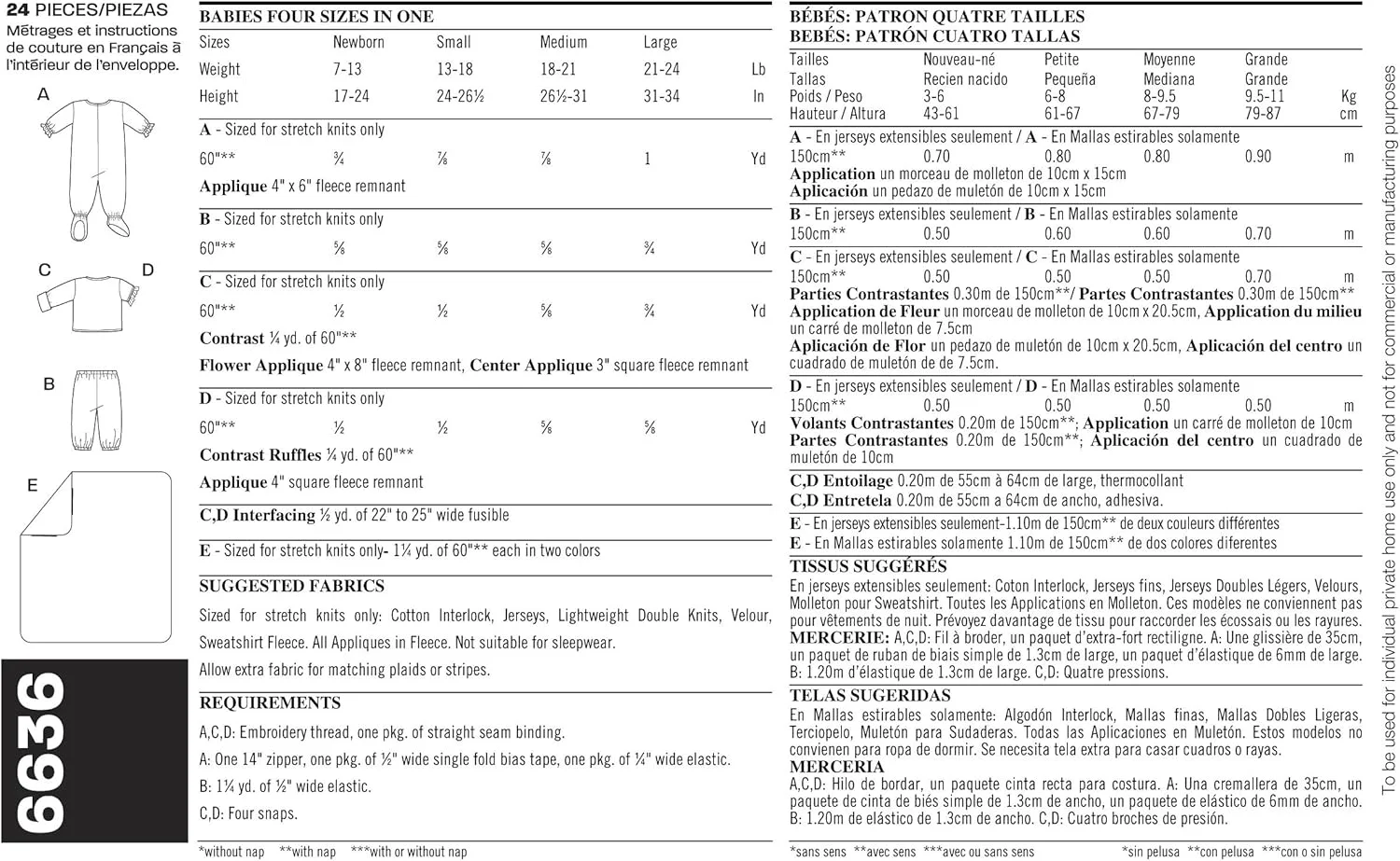 الگوی خیاطی لباس نوزاد نیو لوک سیمپلیسی 6636، سایز A (NB-S-M-L)