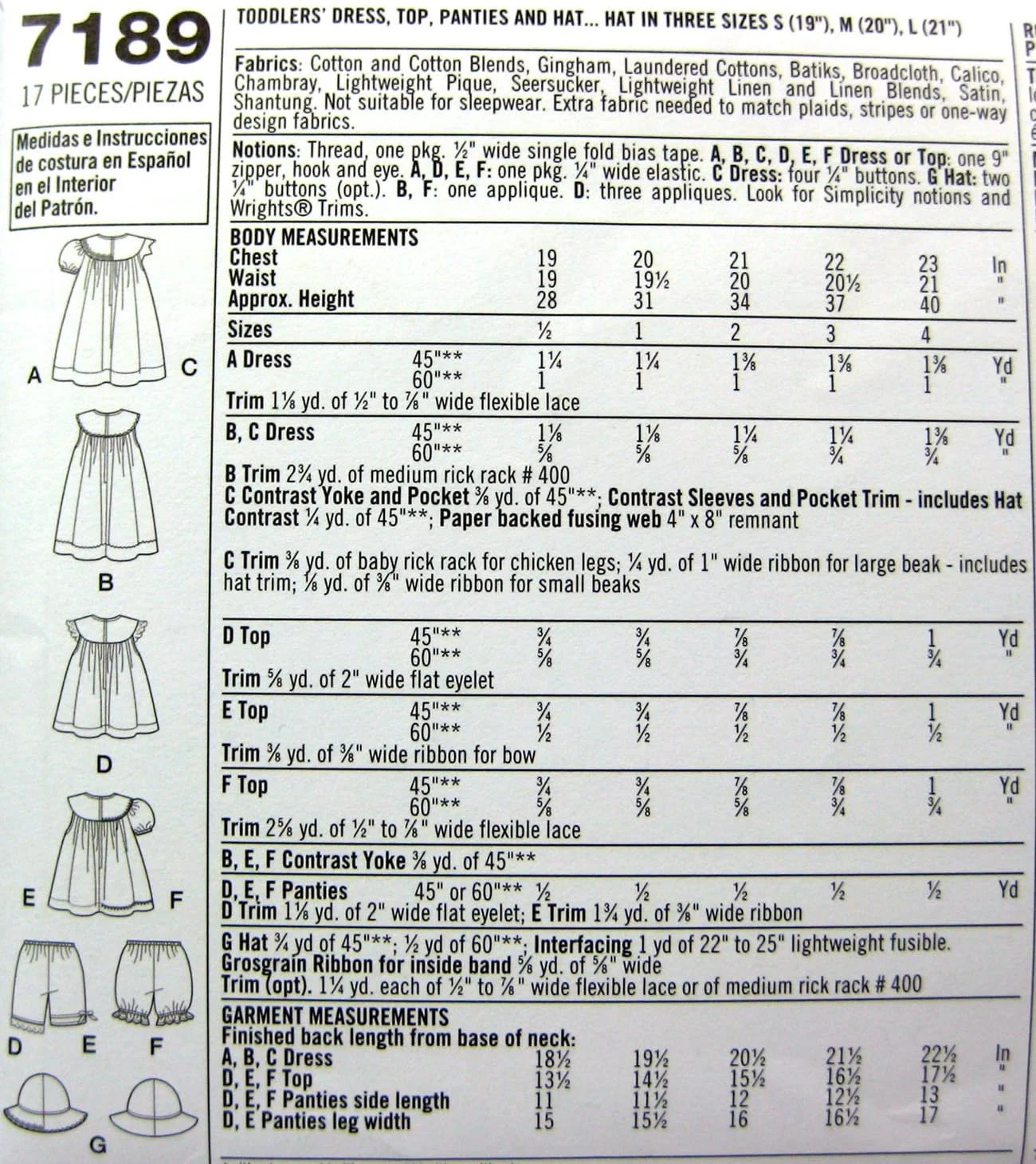 الگوی خیاطی سادگی 7189 A لباس کودک نوپا
