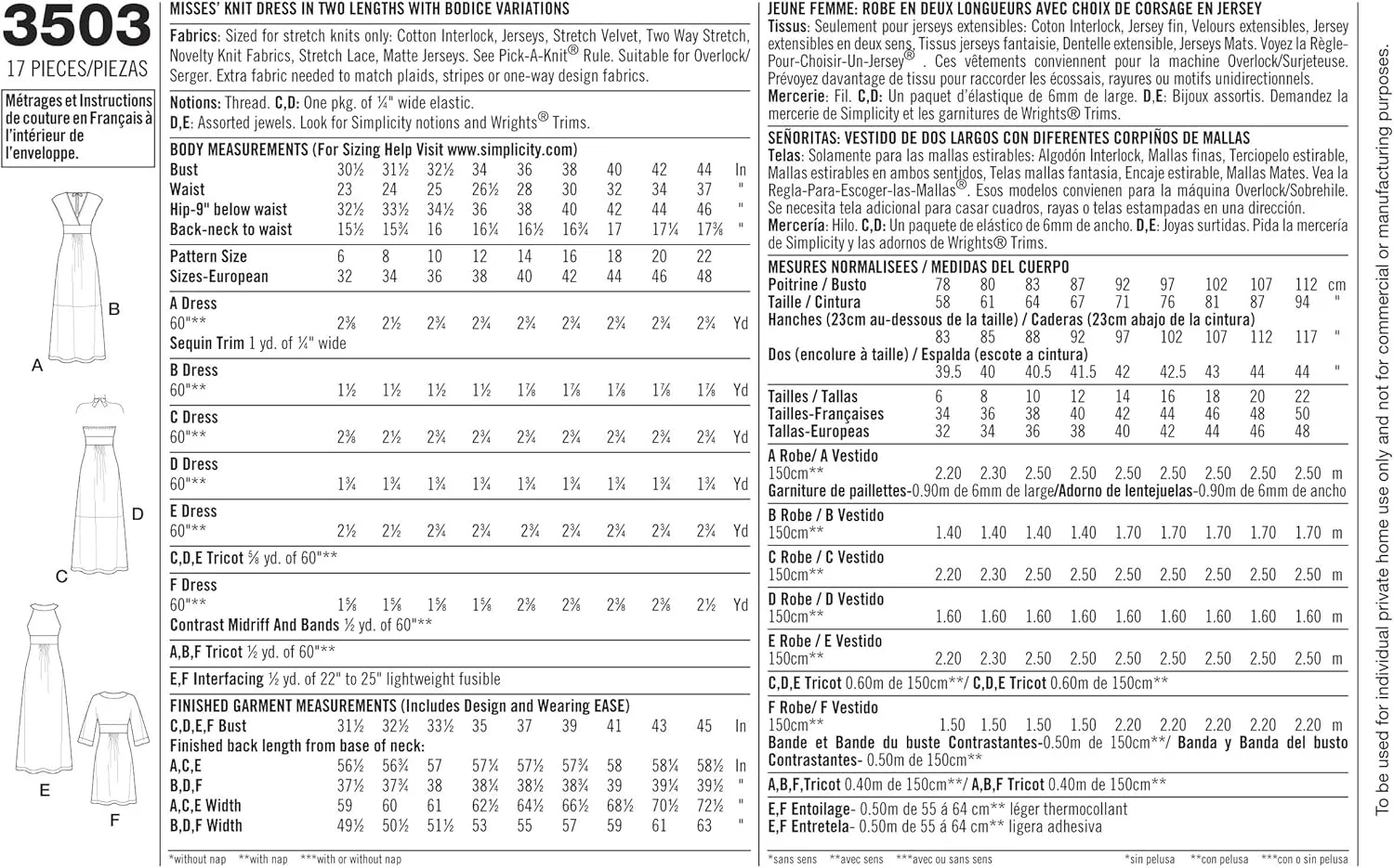 الگوی خیاطی سادگی 3503، لباس های مناسبت های ویژه زنانه، H5 (6-8-10-12-14)