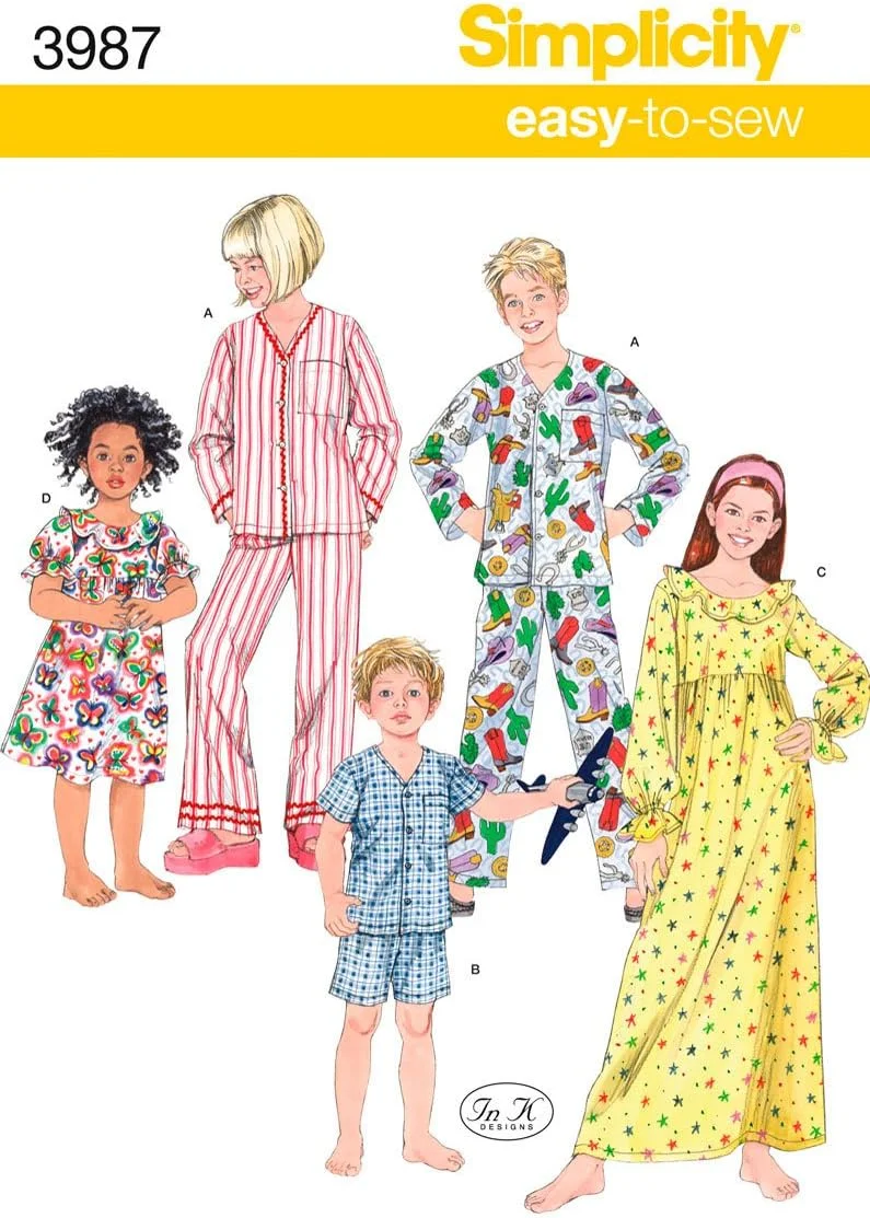 الگوی خیاطی سادگی 3987 لباس خواب کودک/دخترانه، K5 (7-8-10-12-14)