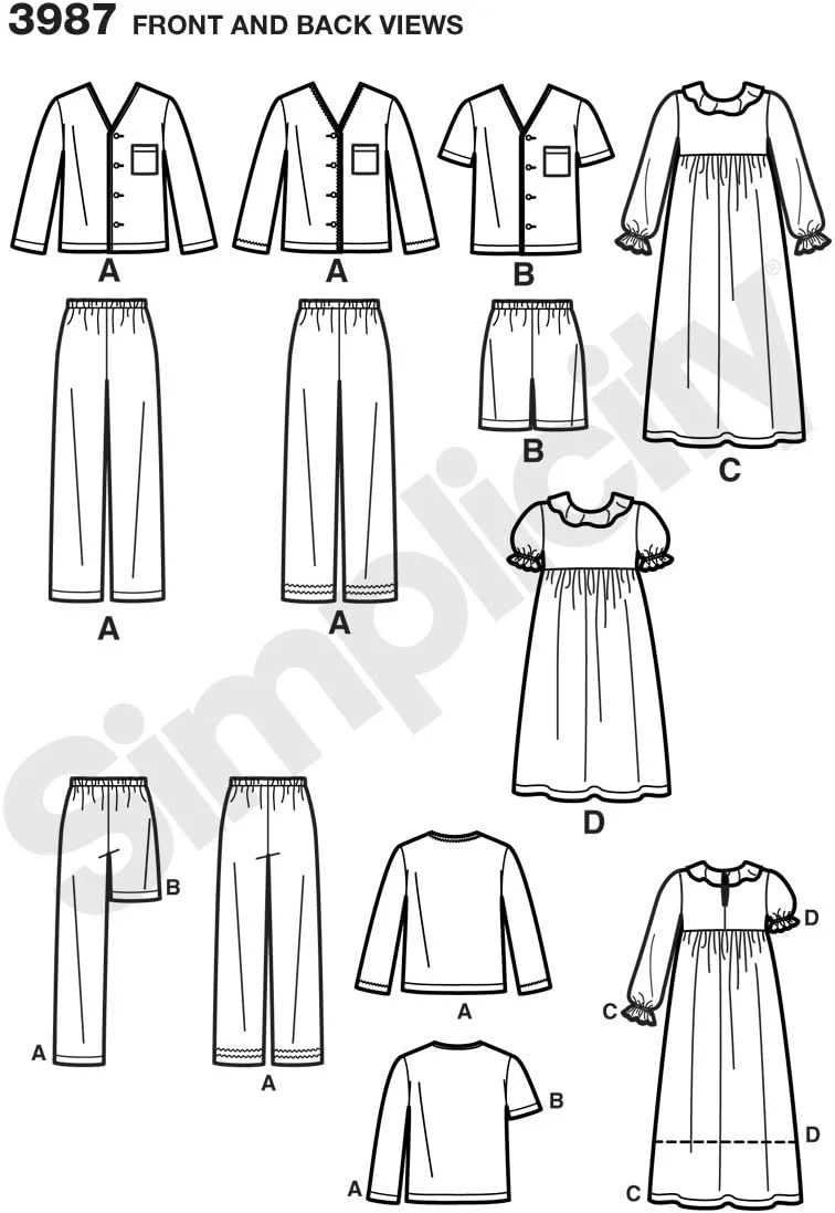 الگوی خیاطی سادگی 3987 لباس خواب کودک/دخترانه، K5 (7-8-10-12-14)