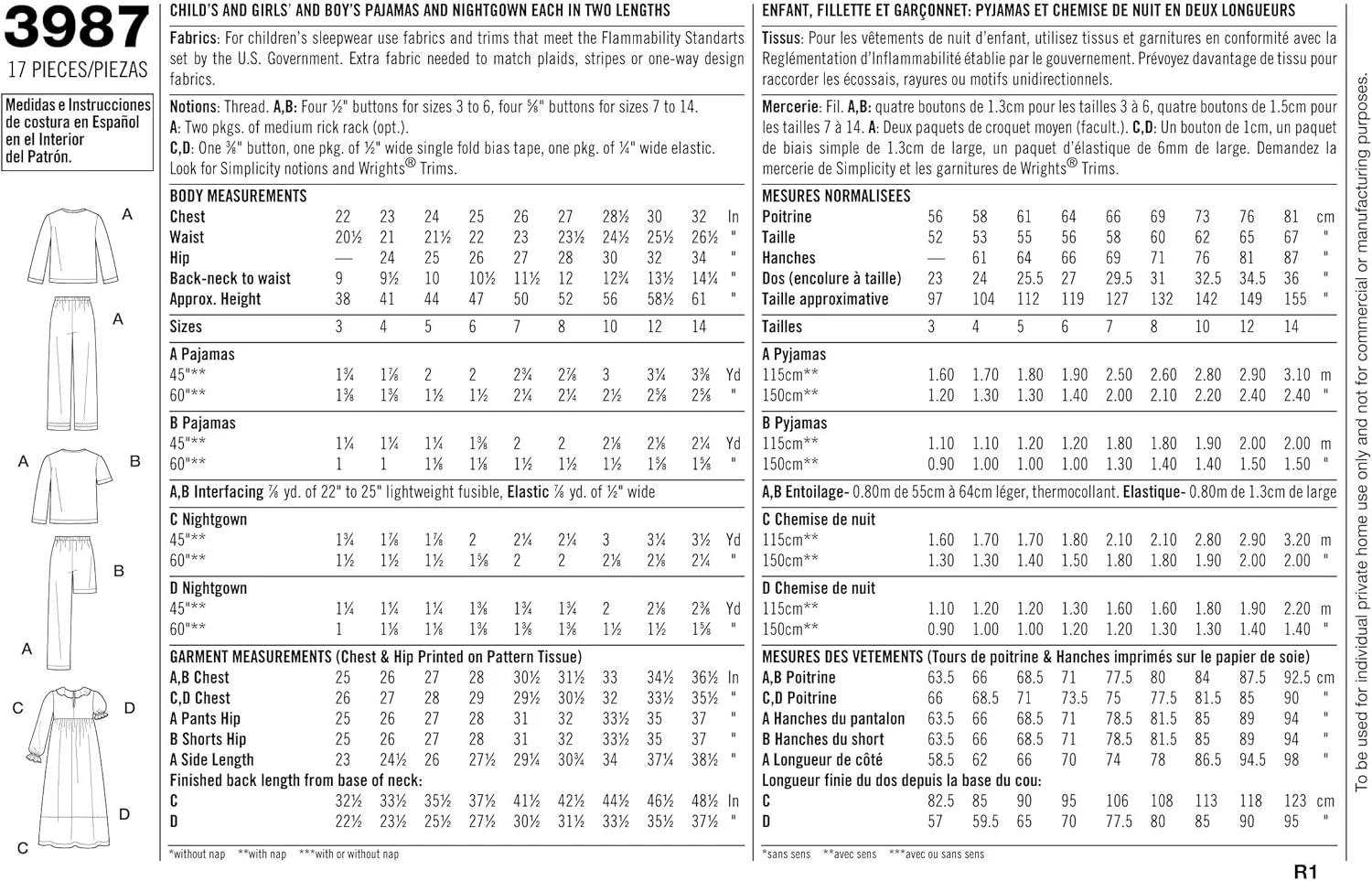 الگوی خیاطی سادگی 3987 لباس خواب کودک/دخترانه، K5 (7-8-10-12-14)
