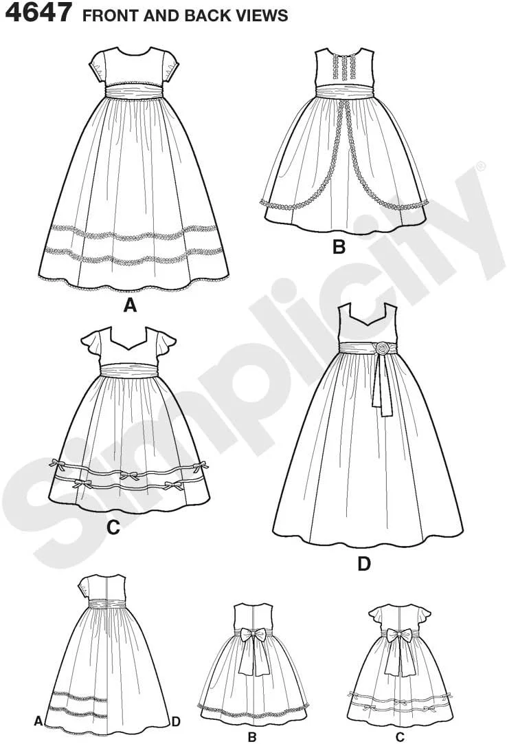 الگوی خیاطی سادگی 4647 BB لباس های مناسبت های خاص کودک