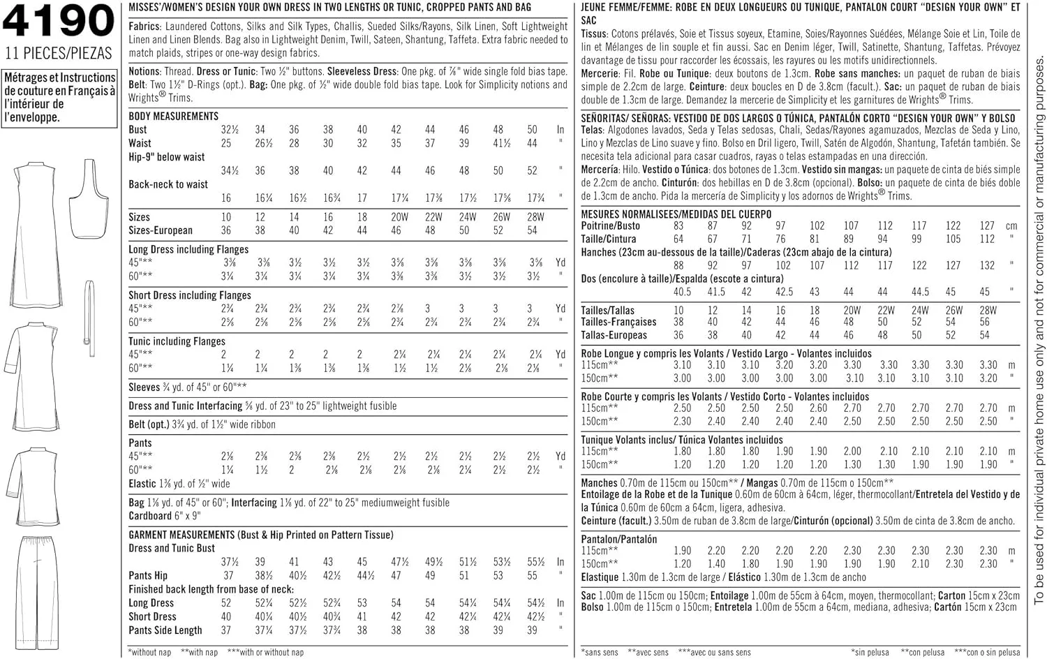 الگوی خیاطی سادگی 4190 زنانه/سایز بزرگ لباس ورزشی، AA (10-12-14-16-18)