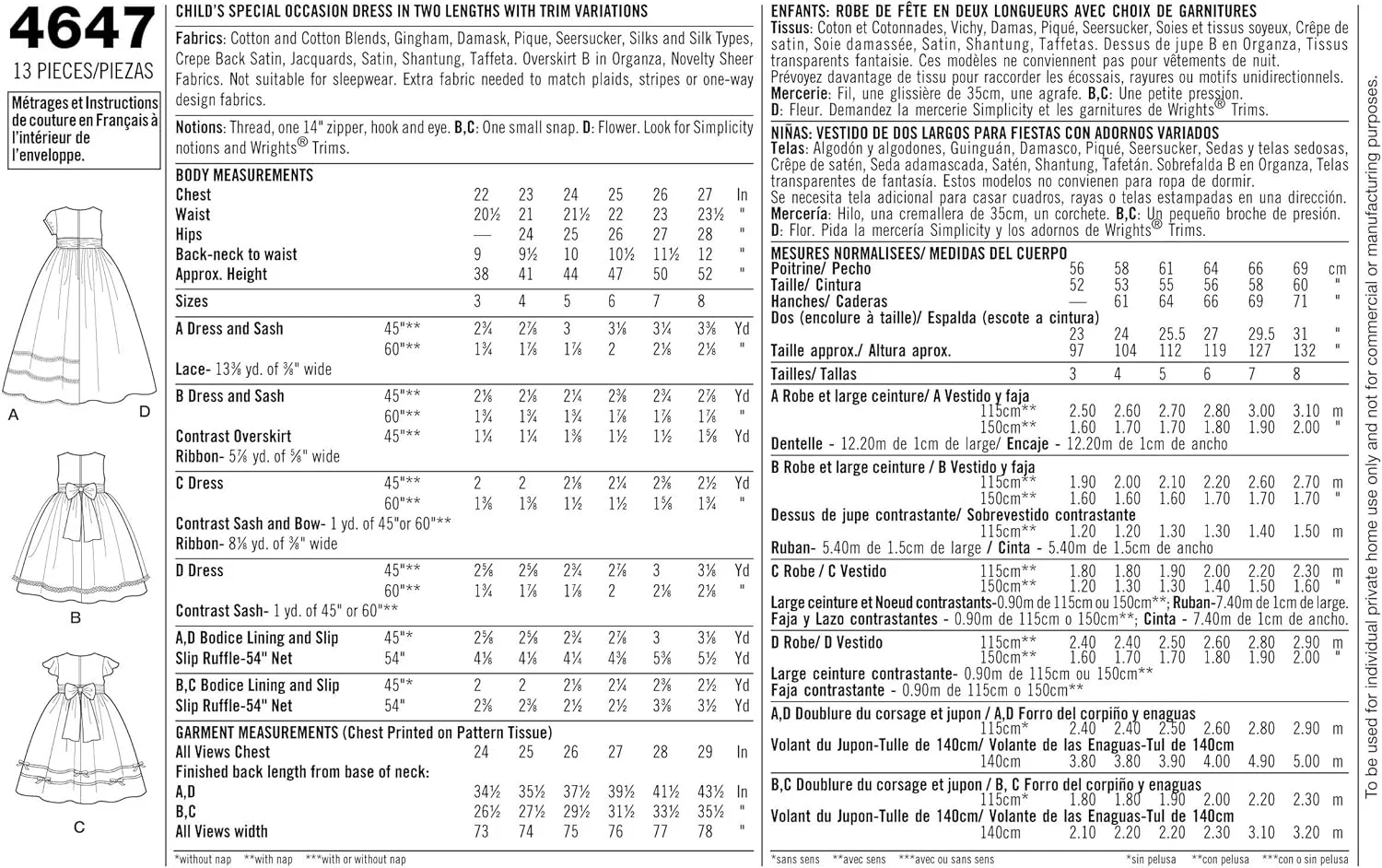 الگوی خیاطی سادگی 4647 BB لباس های مناسبت های خاص کودک