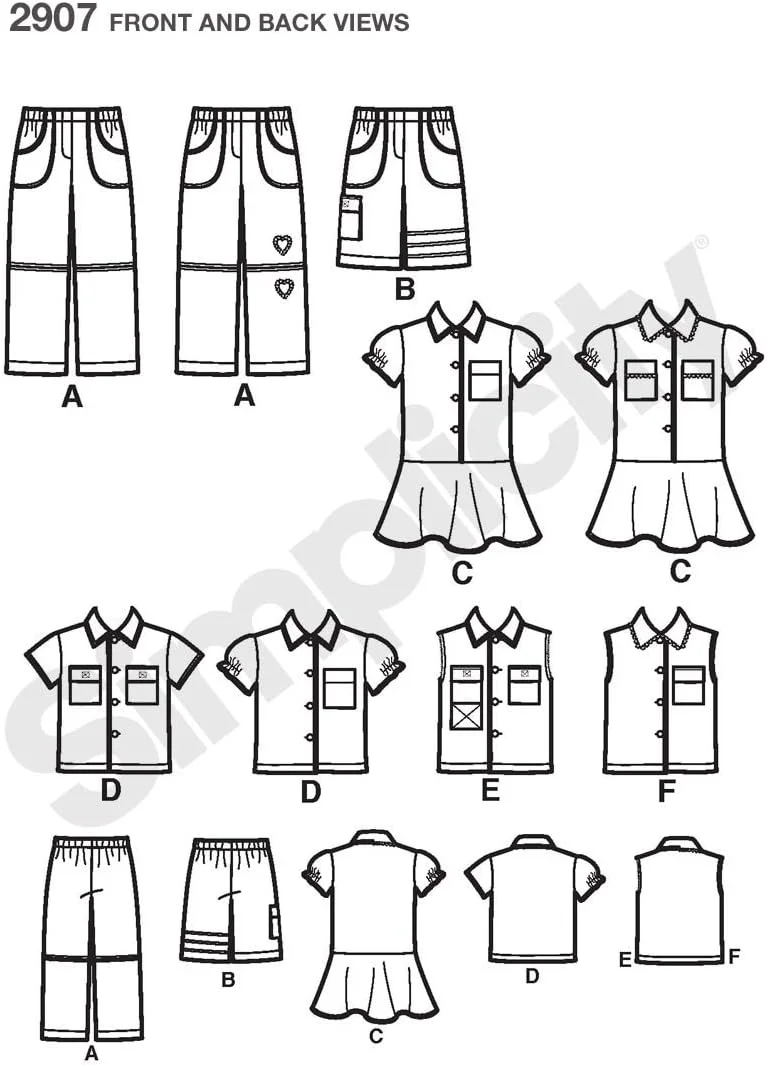 الگوی خیاطی سادگی 2907 A لباس های جداگانه کودک نوپا