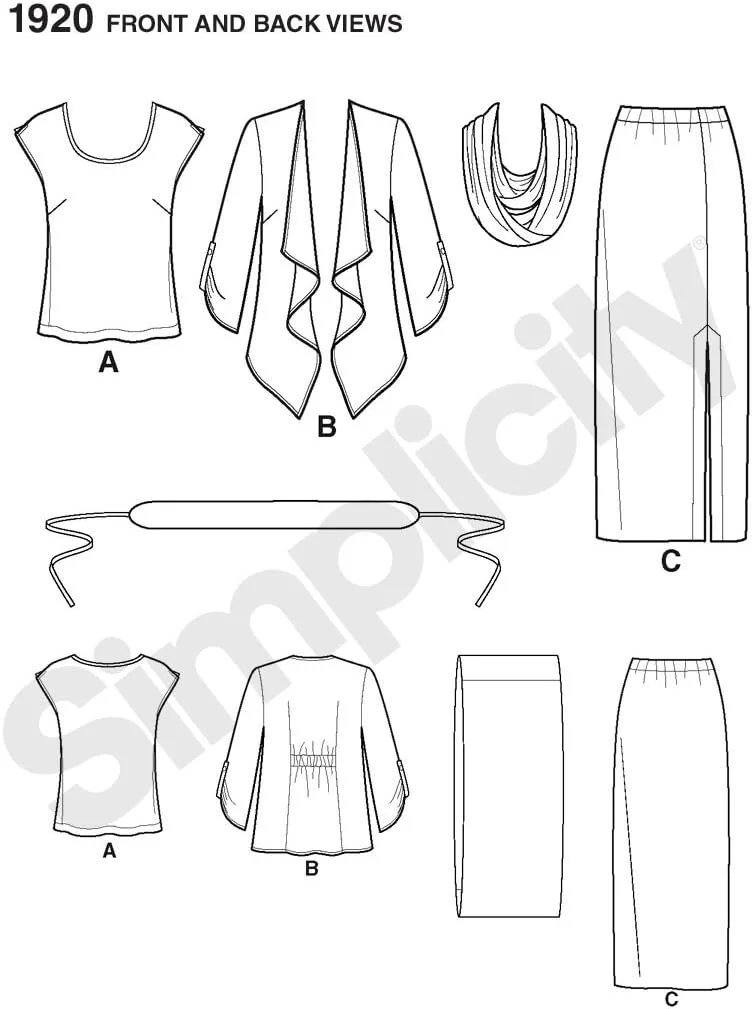 الگوی سادگی 1920.AA لباس های هوشمند و غیررسمی سایزهای زنانه و سایز بزرگ، سایز 10-12-14-16-18