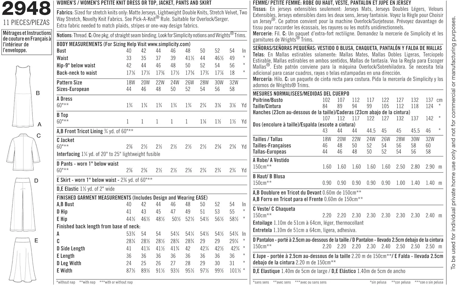 الگوی خیاطی سادگی 2948 سایز بزرگ لباس ورزشی، GG (26W-28W-30W-32W) الگوی خیاطی سادگی 2948 سایز بزرگ لباس ورزشی، GG (26W-28W-30W-32W)