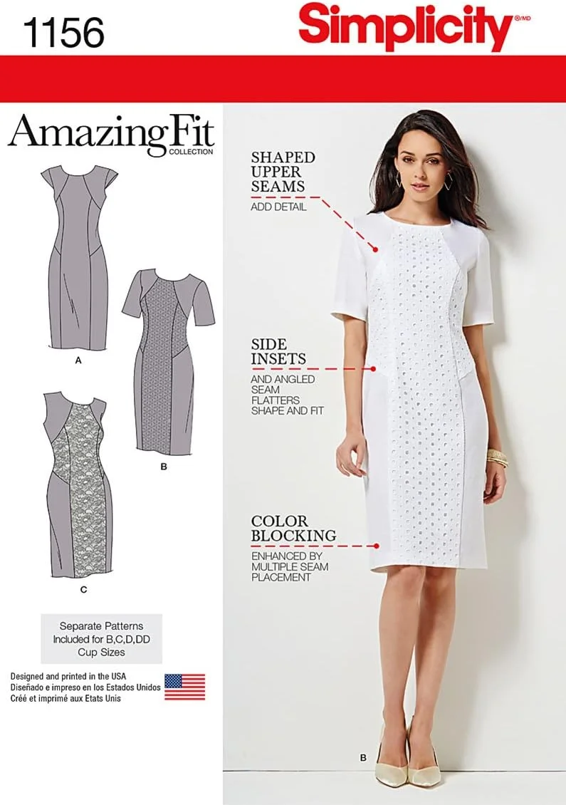 الگوی خیاطی سادگی 1156، لباس سایز بزرگ زنانه، سایز AA، 10-12-14-16-18