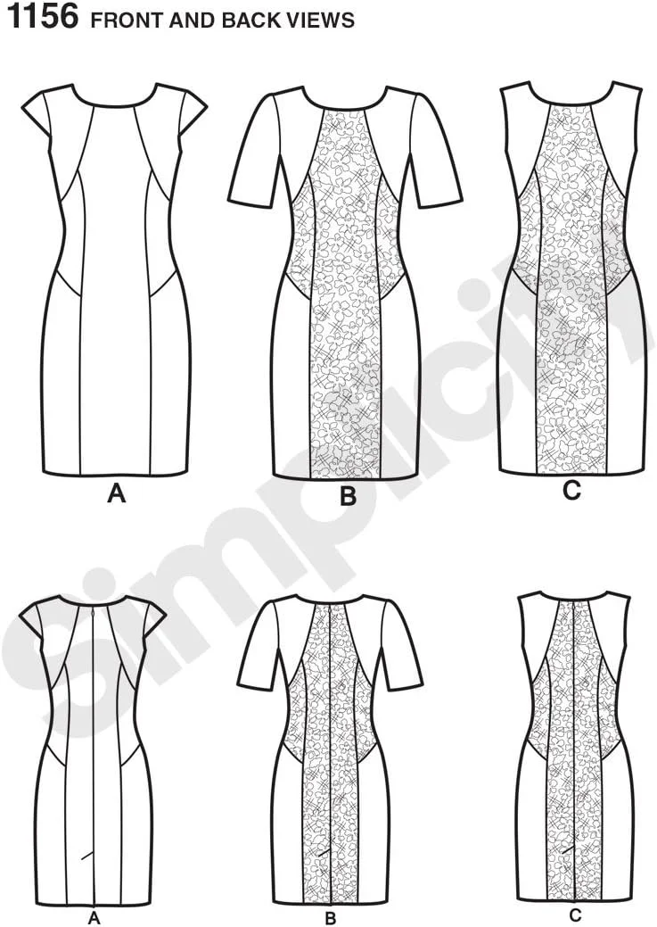 الگوی خیاطی سادگی 1156، لباس سایز بزرگ زنانه، سایز AA، 10-12-14-16-18