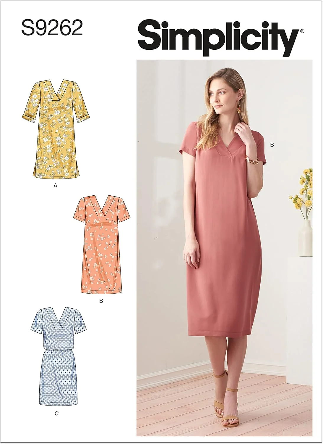 کیت لباس زنانه یقه هفت ساده Simplicity، کد 9261، الگوی خیاطی، سایزهای 16-24، سفید