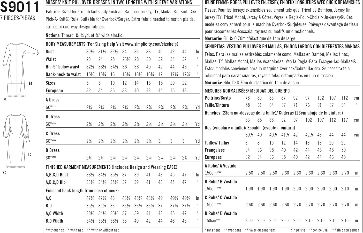 الگوی کاغذی سادگی - US9011R5 - لباس زنانه، متنوع، R5 (14-16-18-20-22)